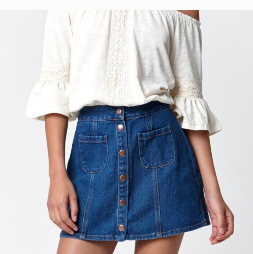 Bullhead Button Down Jean Skirt, Size 29